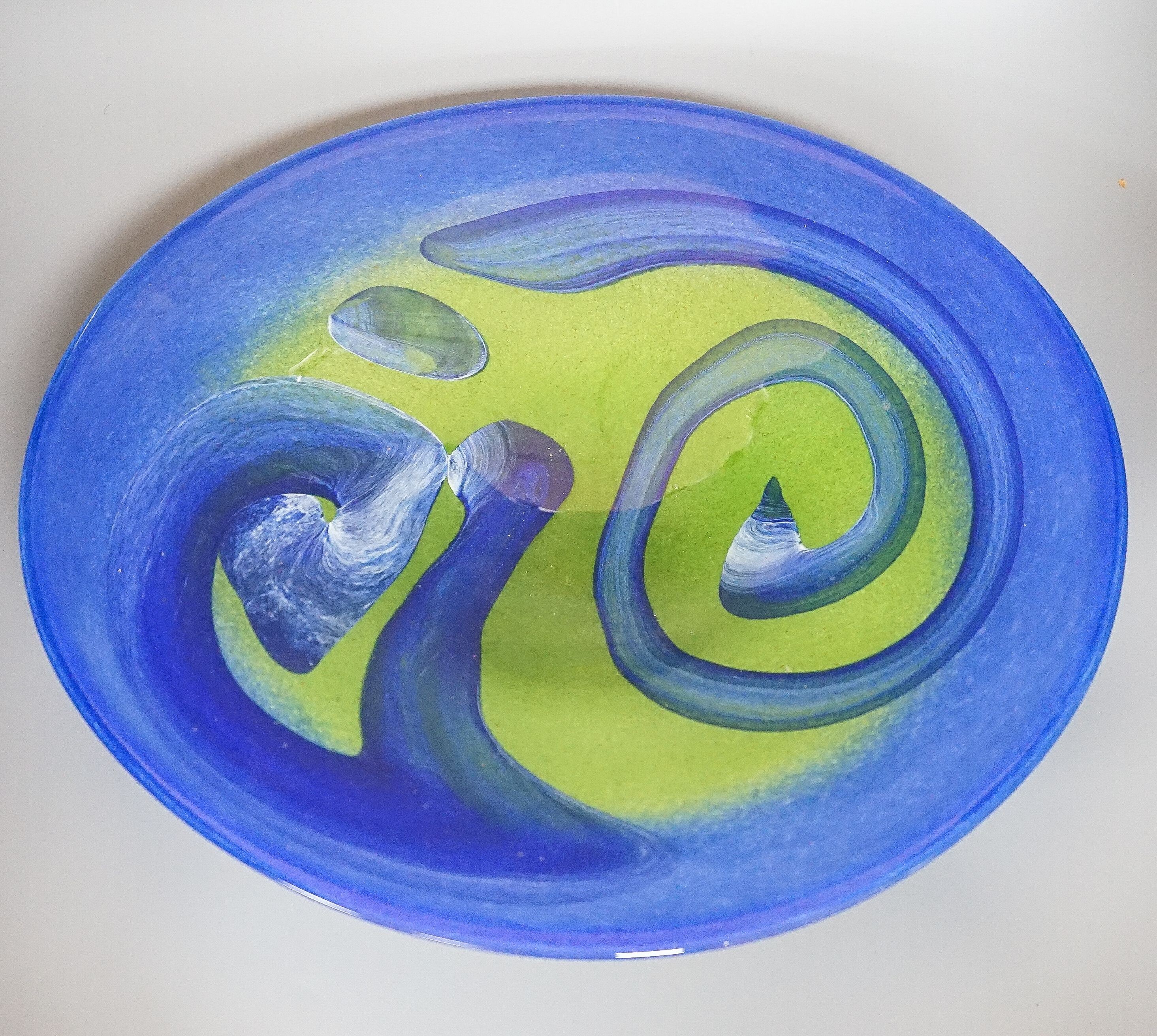 A Maling lustre bowl, Carltonware Deco-shape bowl, a studio coloured glass dish (3) 48cm